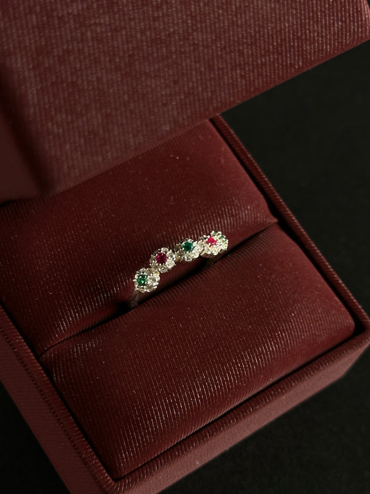 Anillo Multicolor de Cinco Piedras en Plata Ley 925