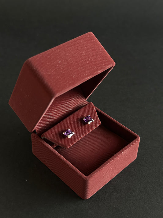 Aretes de Circón morado Cuadrado en Plata Ley 925