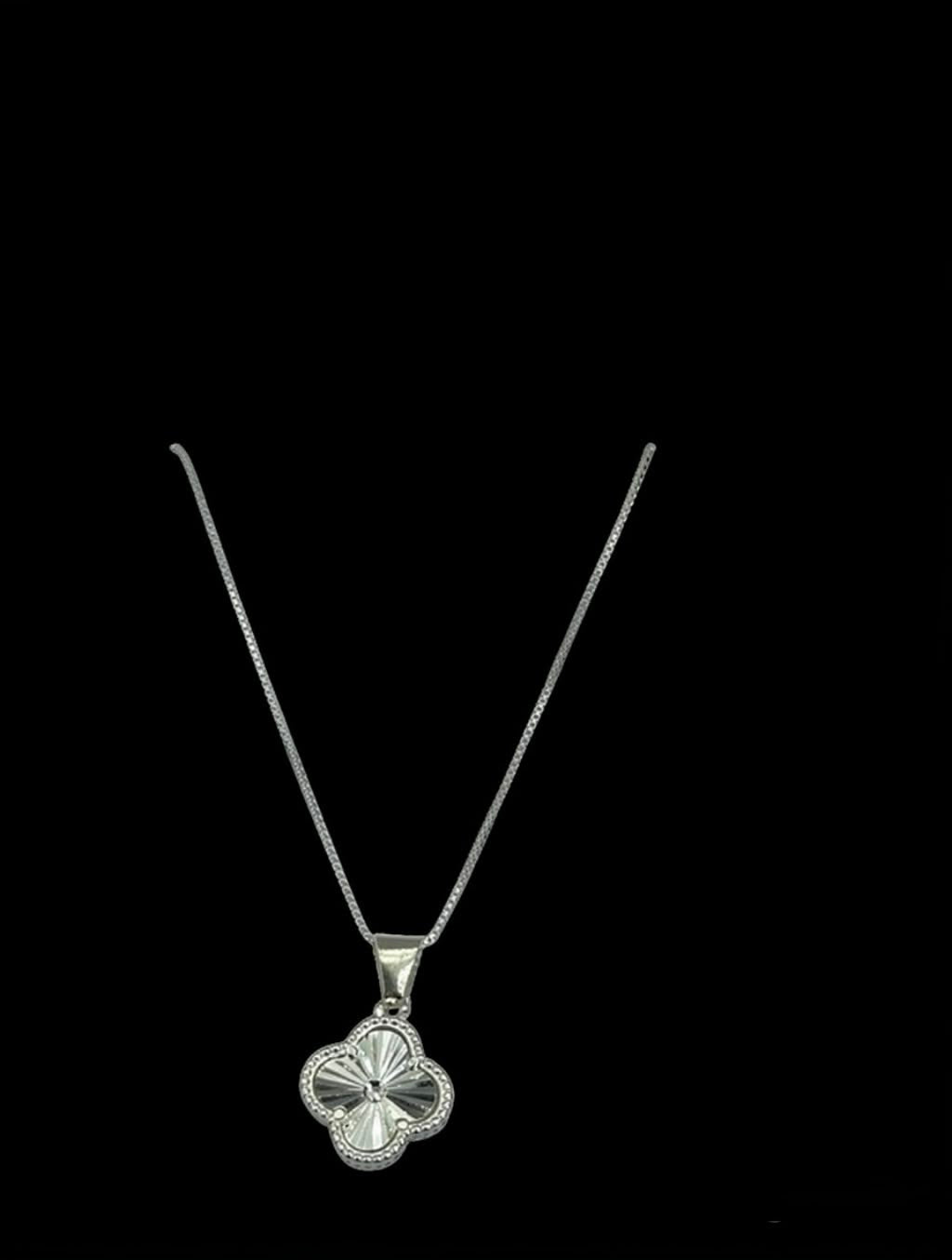 Cadena Tejido Veneciano con Dije Van Cleef Diamantado - 50 cm - Plata Ley 925
