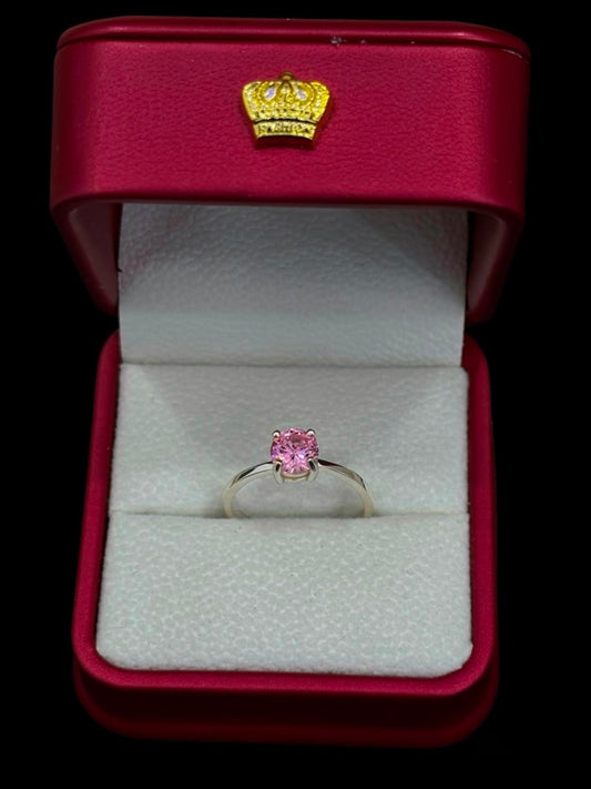 Anillo Circón Rosado Central en Plata Ley 925