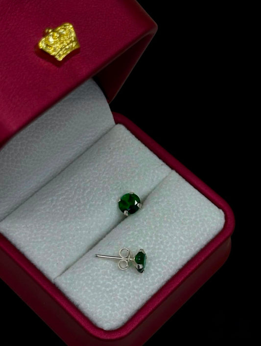 Aretes de Circón verde redondo en Plata Ley 925