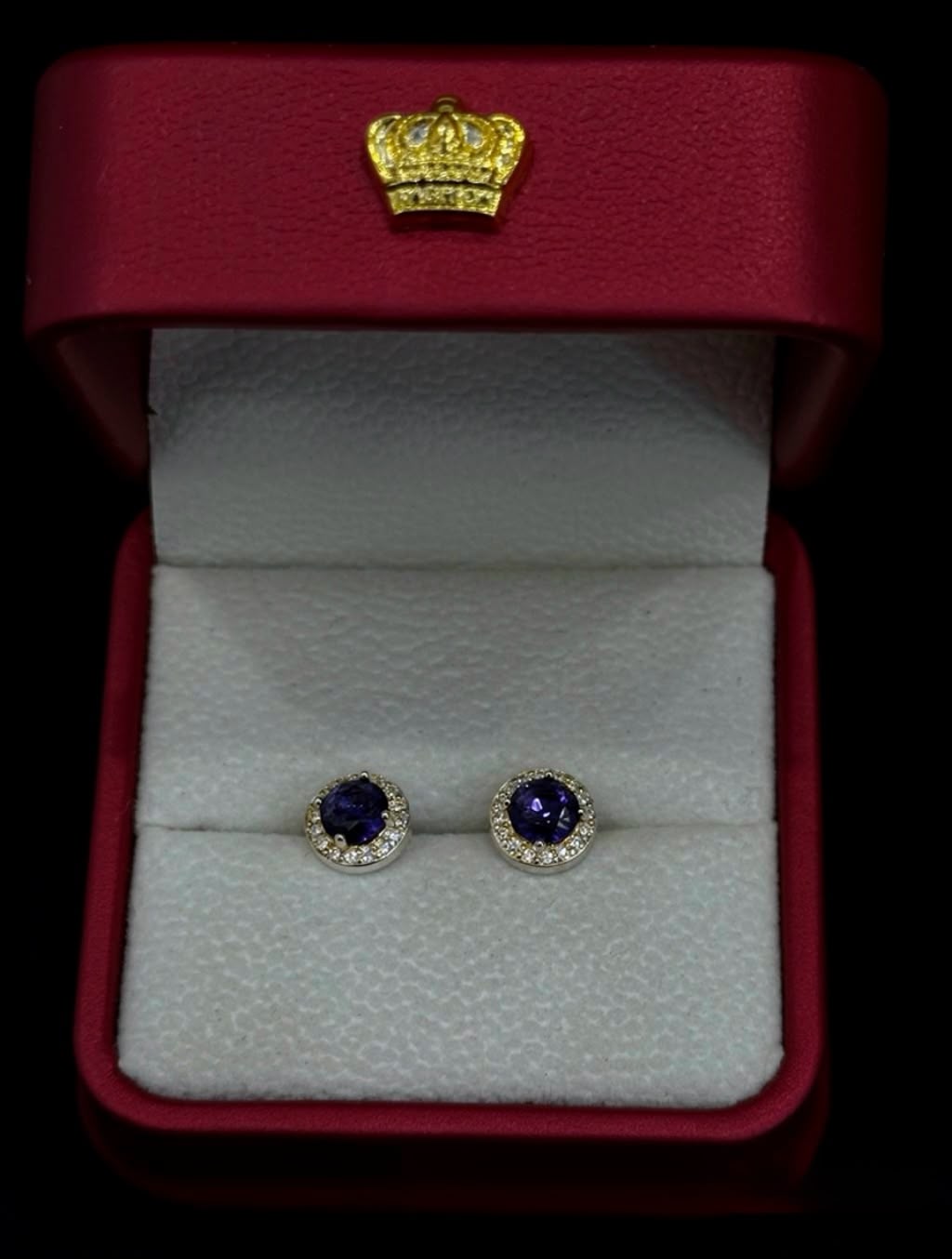 Aretes Halo Morado con Circones en Plata Ley 925
