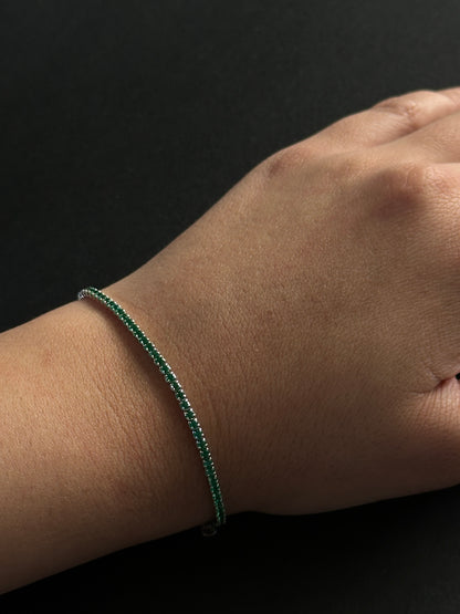 Pulsera Tennis Verde - 17cm a 21 cm (ajustable) -  Plata Ley 925