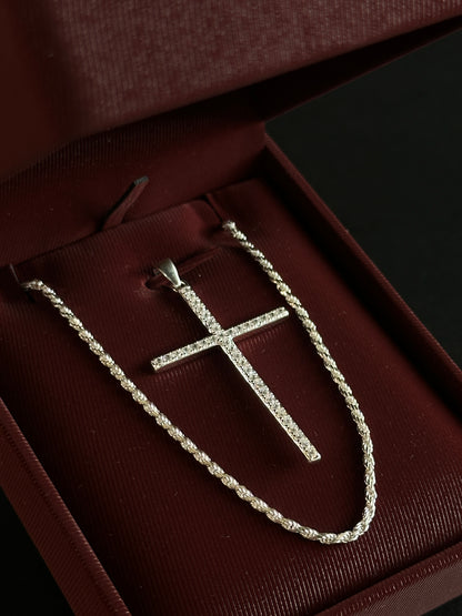 Cadena Tejido Lazo con Dije de Cruz Clásica - 45 cm - Plata Ley 925