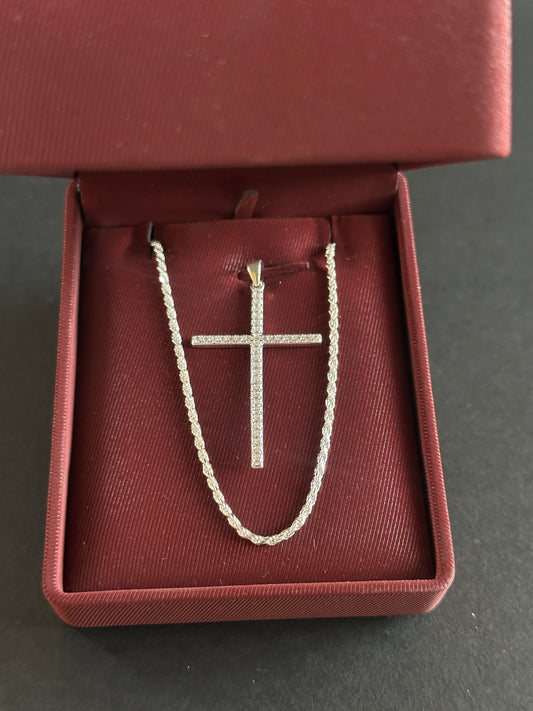Cadena Tejido Lazo con Dije de Cruz Clásica - 45 cm - Plata Ley 925