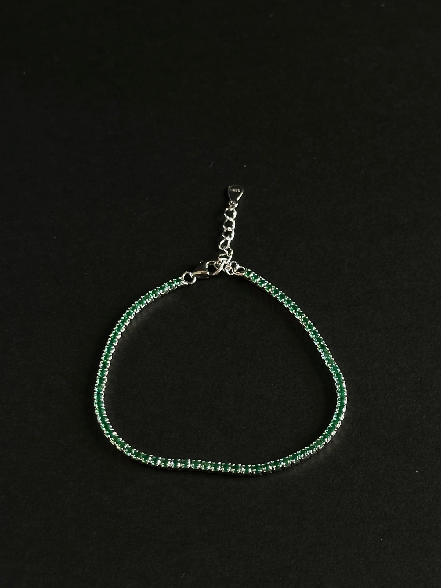 Pulsera Tennis Verde - 17cm a 21 cm (ajustable) -  Plata Ley 925
