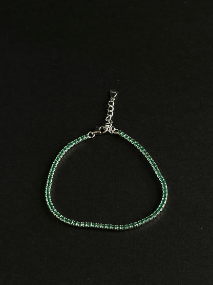 Pulsera Tennis Verde - 17cm a 21 cm (ajustable) -  Plata Ley 925