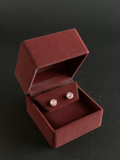 Aretes de Circón rosado redondo en Plata Ley 925