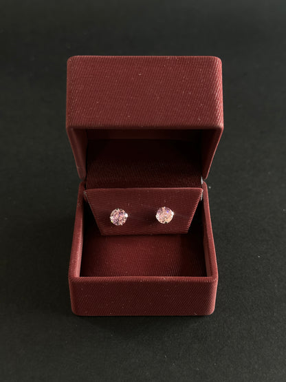 Aretes de Circón rosado redondo en Plata Ley 925