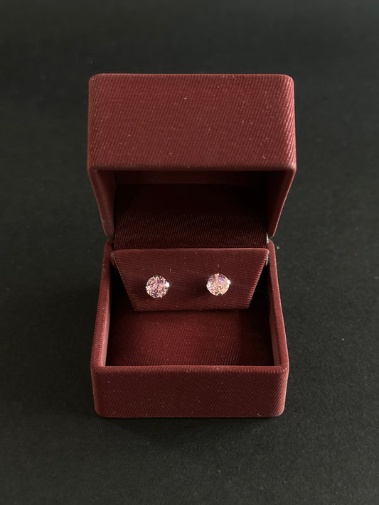 Aretes de Circón rosado redondo en Plata Ley 925
