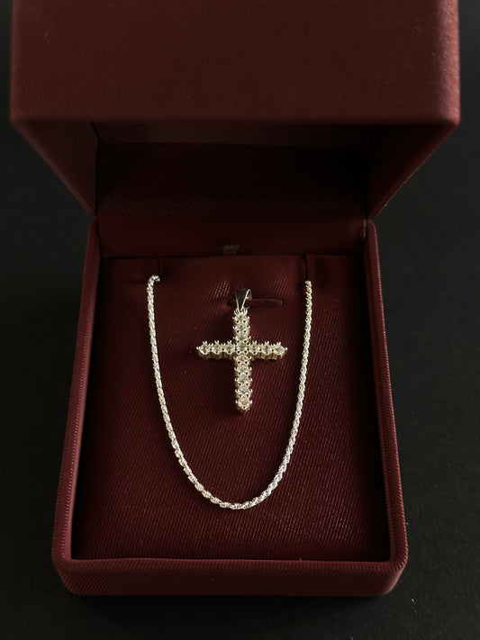 Cadena Tejido Lazo con Dije de Cruz Brillante - 45 cm - Plata Ley 925
