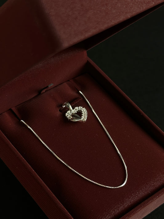 Cadena Tejido Veneciano con Dije de Corazón - 50 cm - Plata Ley 925