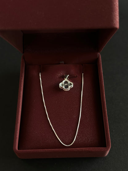 Cadena Tejido Veneciano con Dije Van Cleef Diamantado - 50 cm -  Plata Ley 925