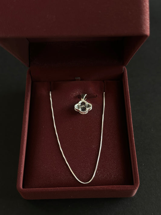 Cadena Tejido Veneciano con Dije Van Cleef Diamantado - 50 cm -  Plata Ley 925