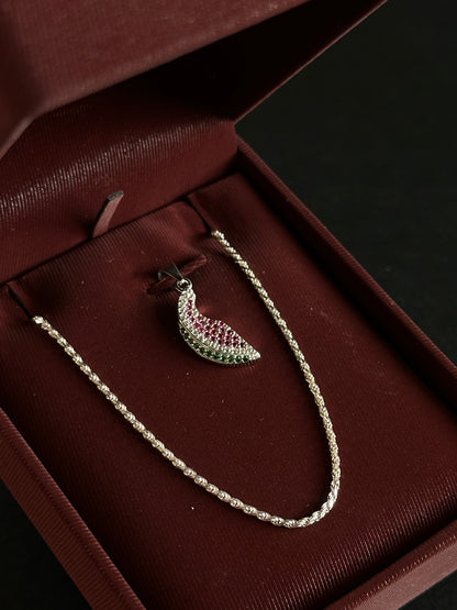 Cadena Tejido Lazo con Dije de Sandía - 45 cm -  Plata Ley 925