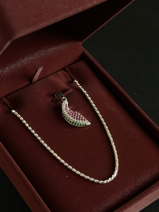 Cadena Tejido Lazo con Dije de Sandía - 45 cm -  Plata Ley 925