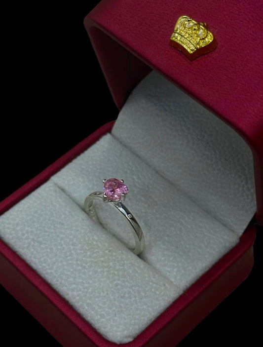 Anillo Corazón Rosado con Circones en Plata Ley 925