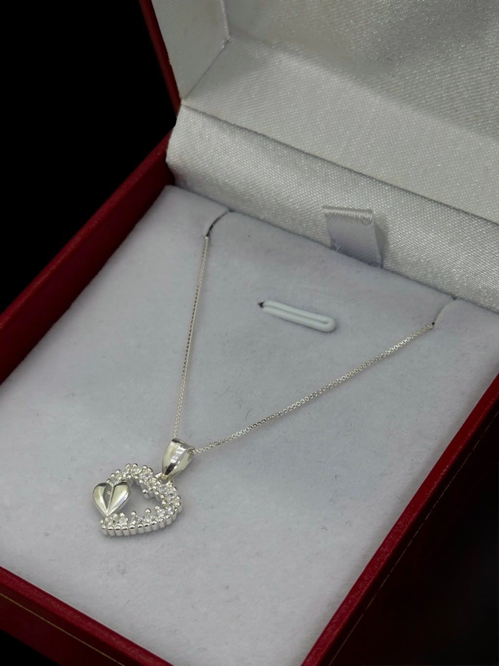 Cadena Tejido Veneciano con Dije de Corazón - 50 cm - Plata Ley 925