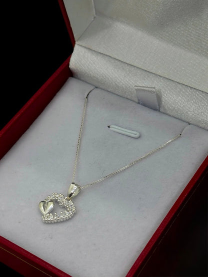 Cadena Tejido Veneciano con Dije de Corazón - 50 cm - Plata Ley 925