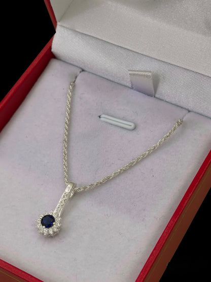 Cadena Tejido Lazo con Dije de Circón Azul - 45 cm -  Plata Ley 925
