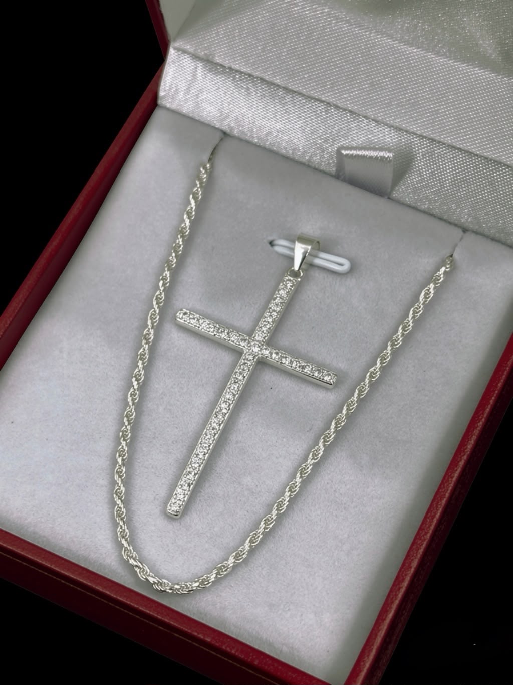 Cadena Tejido Lazo con Dije de Cruz Clásica - 45 cm - Plata Ley 925