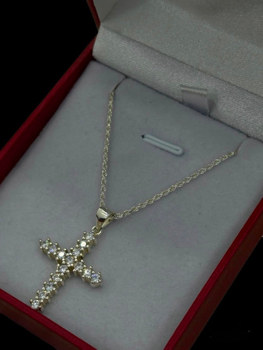 Cadena Tejido Lazo con Dije de Cruz Brillante - 45 cm - Plata Ley 925