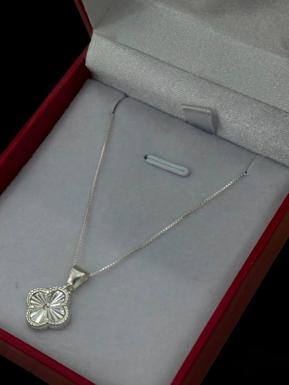Cadena Tejido Veneciano con Dije Van Cleef Diamantado - 50 cm -  Plata Ley 925