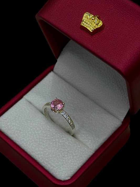 Anillo Solitario Redondo con Circones en Plata Ley 925