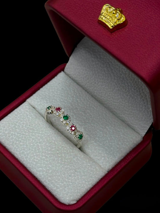 Anillo Multicolor de Cinco Piedras en Plata Ley 925