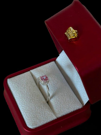 Anillo Rosado Halo en Plata Ley 925
