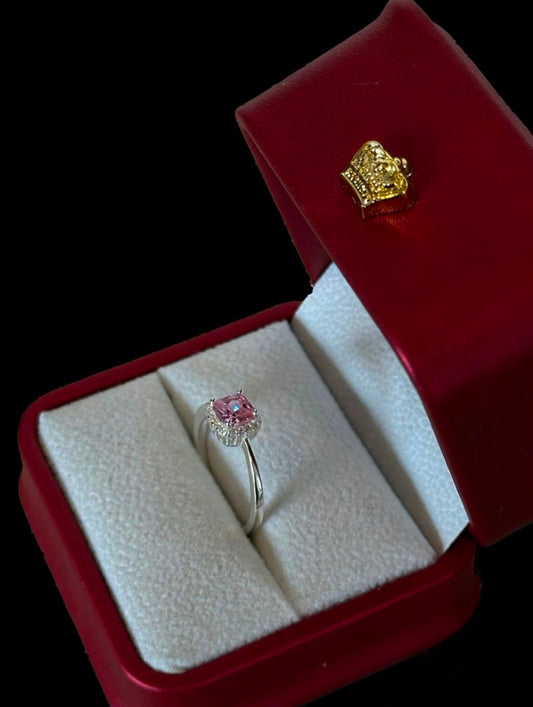 Anillo Rosado Halo en Plata Ley 925