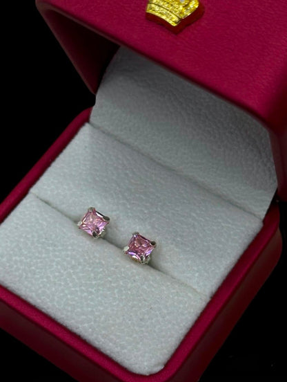 Aretes de Circón Rosado Cuadrado en Plata Ley 925