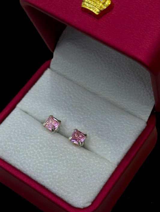Aretes de Circón Rosado Cuadrado en Plata Ley 925