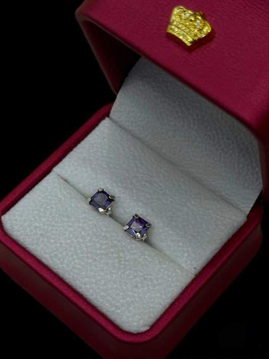 Aretes de Circón morado Cuadrado en Plata Ley 925