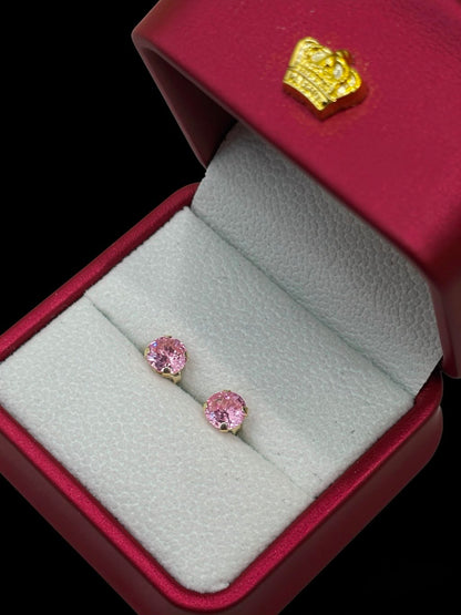 Aretes de Circón rosado redondo en Plata Ley 925