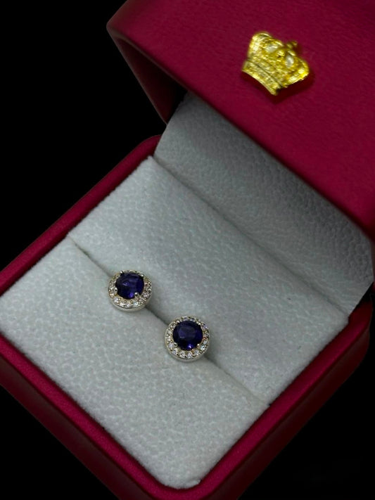 Aretes Halo Morado con Circones en Plata Ley 925