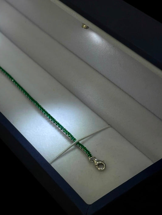 Pulsera Tennis Verde - 17cm a 21 cm (ajustable) -  Plata Ley 925