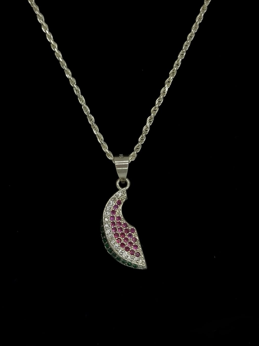 Cadena Tejido Lazo con Dije de Sandía - 45 cm -  Plata Ley 925