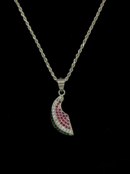 Cadena Tejido Lazo con Dije de Sandía - 45 cm -  Plata Ley 925