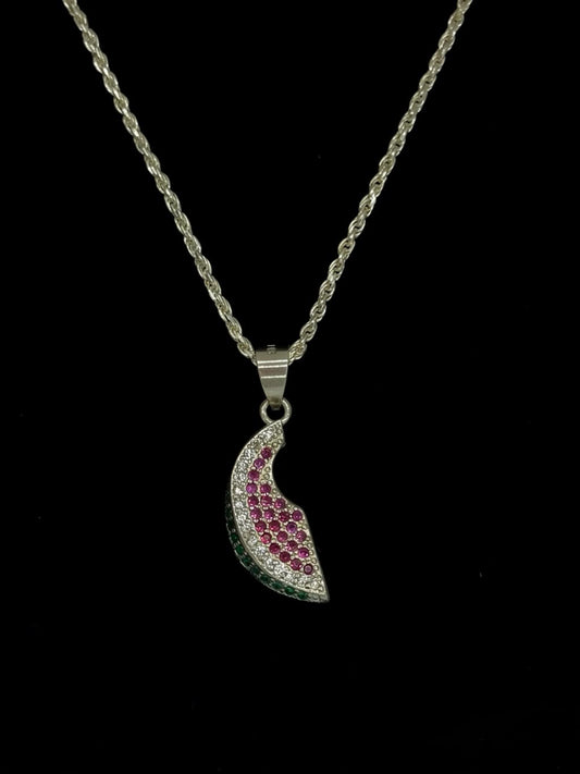 Cadena Tejido Lazo con Dije de Sandía - 45 cm -  Plata Ley 925