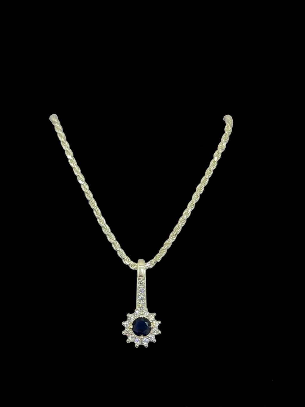 Cadena Tejido Lazo con Dije de Circón Azul - 45 cm -  Plata Ley 925