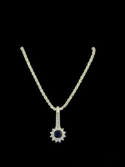 Cadena Tejido Lazo con Dije de Circón Azul - 45 cm -  Plata Ley 925