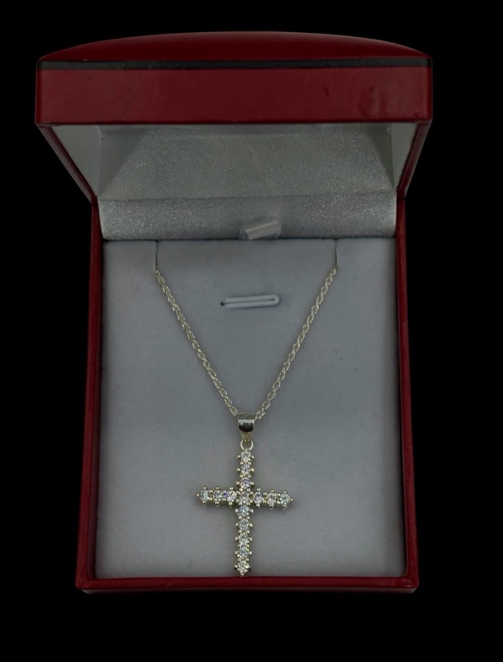 Cadena Tejido Lazo con Dije de Cruz Brillante - 45 cm - Plata Ley 925