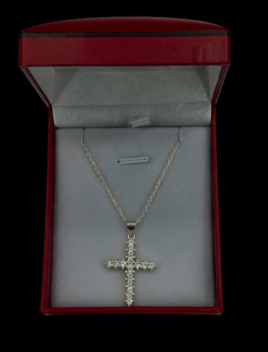 Cadena Tejido Lazo con Dije de Cruz Brillante - 45 cm - Plata Ley 925