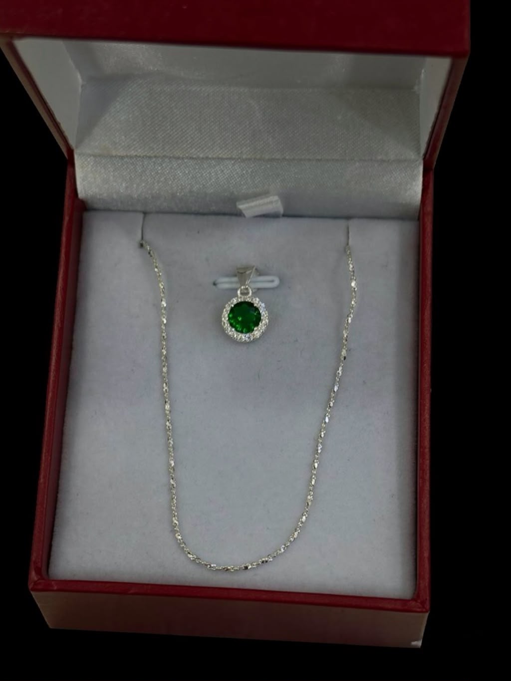 Cadena Tejido Crispeta con Dije Verde Halo - 50 cm - Plata Ley 925