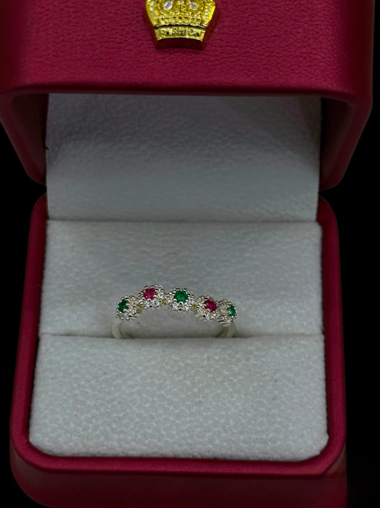 Anillo Multicolor de Cinco Piedras en Plata Ley 925