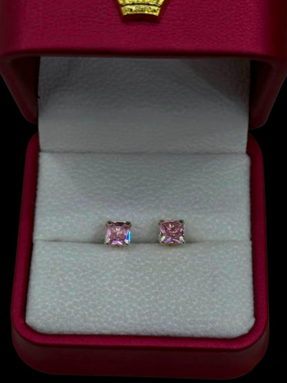 Aretes de Circón Rosado Cuadrado en Plata Ley 925