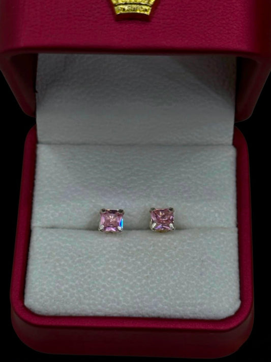 Aretes de Circón Rosado Cuadrado en Plata Ley 925