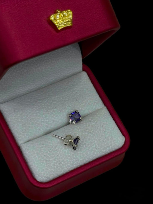 Aretes de Circón morado Cuadrado en Plata Ley 925