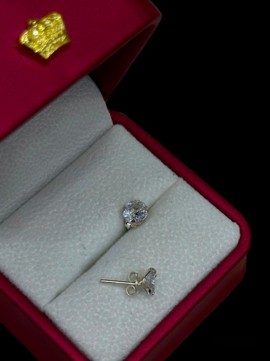 Aretes de Circón plateado redondo en Plata Ley 925